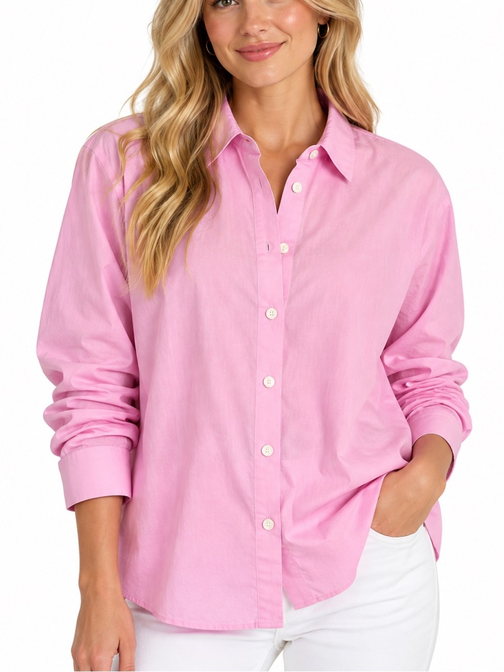 Commense Pink Button-Down Shirt - Relaxed Long Sleeve 90% Cotton 10% Linen NWT